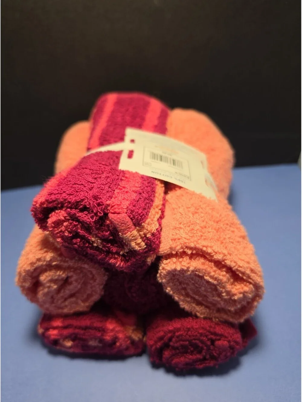 Set of 6 New Pink & Burgundy Washcloths 100% Cotton